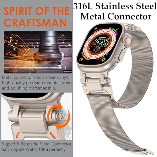 WINGLE Milanese Loop for Apple Watch Band Ultra 3/2/1 Band 49mm Series 11 10 46mm 45mm 44mm 42mm SE 3/2/1 9 8 7 6 5 4 3 Men, Magnetic Mesh Stainless Steel Metal Connector iWatch Strap, Titanium - Image 2