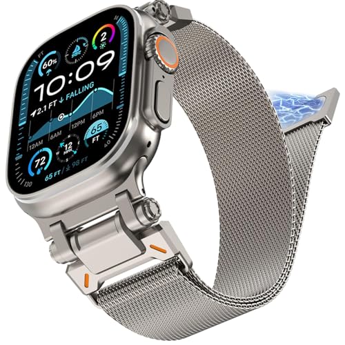 WINGLE Milanese Loop for Apple Watch Band Ultra 3/2/1 Band 49mm Series 11 10 46mm 45mm 44mm 42mm SE 3/2/1 9 8 7 6 5 4 3 Men, Magnetic Mesh Stainless Steel Metal Connector iWatch Strap, Titanium - Image 1