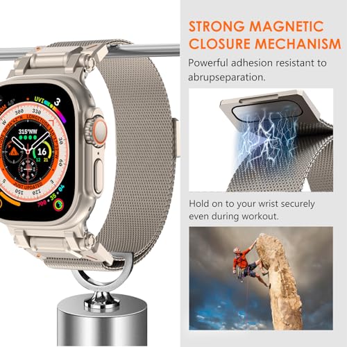 WINGLE Milanese Loop for Apple Watch Band Ultra 3/2/1 Band 49mm Series 11 10 46mm 45mm 44mm 42mm SE 3/2/1 9 8 7 6 5 4 3 Men, Magnetic Mesh Stainless Steel Metal Connector iWatch Strap, Titanium - Image 3