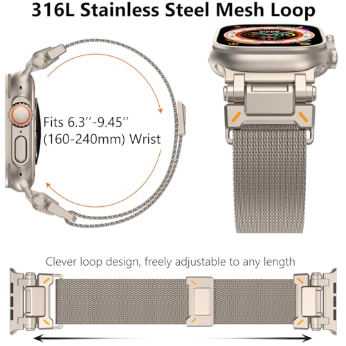 WINGLE Milanese Loop for Apple Watch Band Ultra 3/2/1 Band 49mm Series 11 10 46mm 45mm 44mm 42mm SE 3/2/1 9 8 7 6 5 4 3 Men, Magnetic Mesh Stainless Steel Metal Connector iWatch Strap, Titanium - Image 5