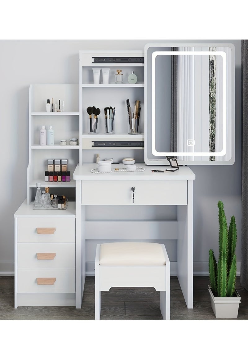 Makeup Vanity Desk with Mirror & Lights, Vanity Table and Chair Set with 4 Drawers & Hidden Storage Shelves, Dressing Table for Bedroom, Women Girls Gift（White, SZZ008LED） - Image 1