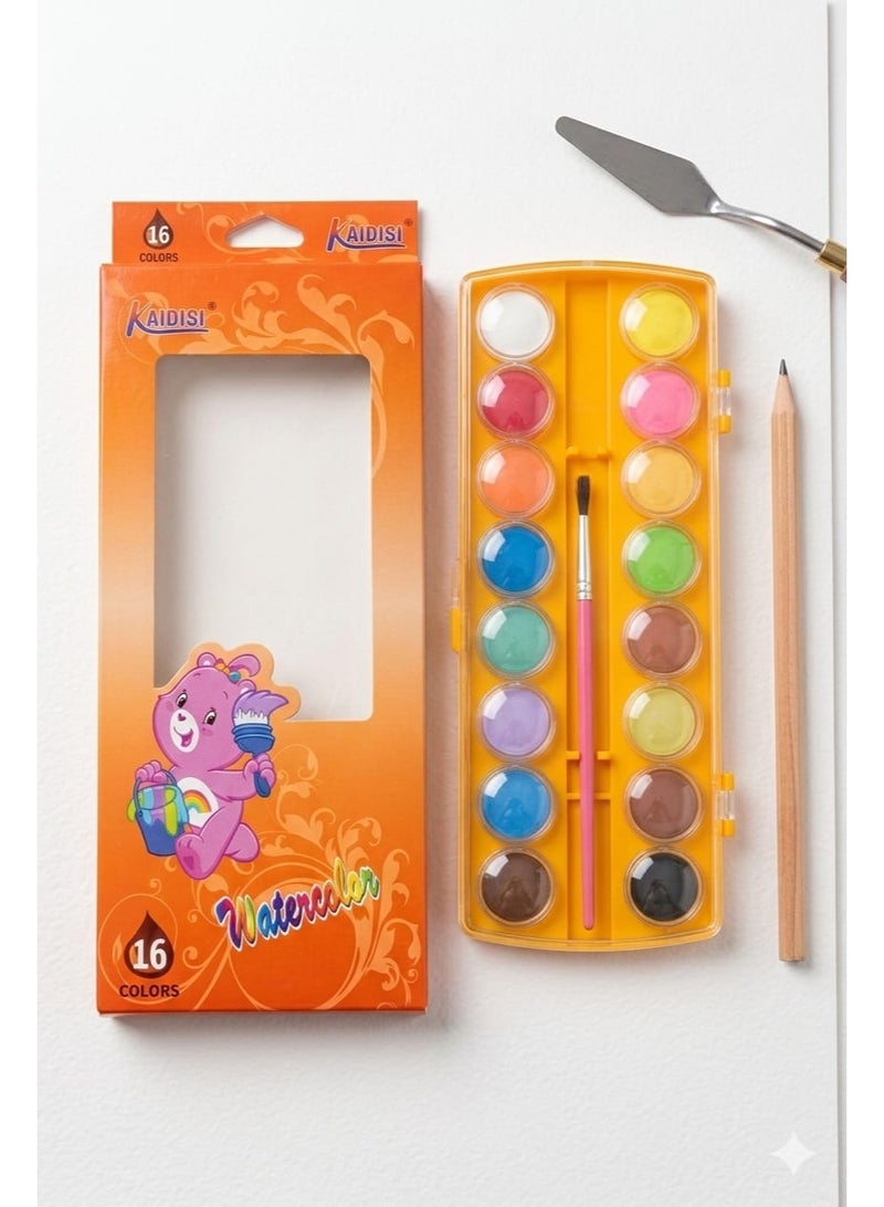 16-color watercolor set with paintbrushes - delightful cartoon design for children and hobbyists - Image 2
