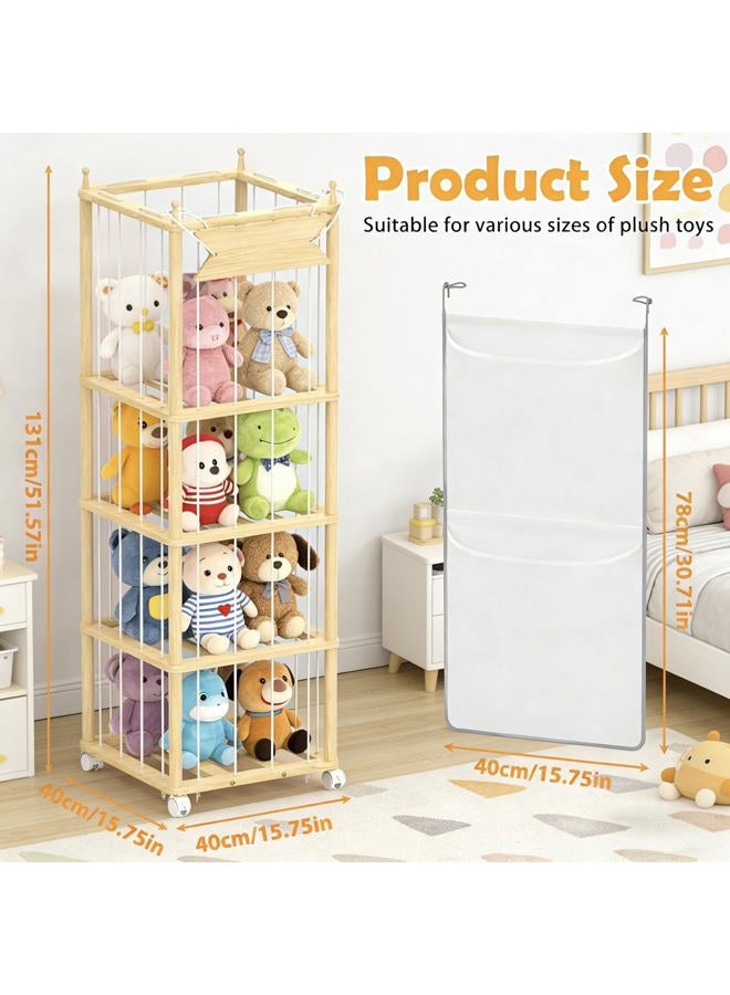 SANXUO Wooden Stuffed Animal Storage Organizer,Hanging & Rolling Toy Storage,Space-Saving Plush Zoo Cage Holder for Kids'Bedroom, Nursery, Playroom,Gift for Boys & Girls - Image 2