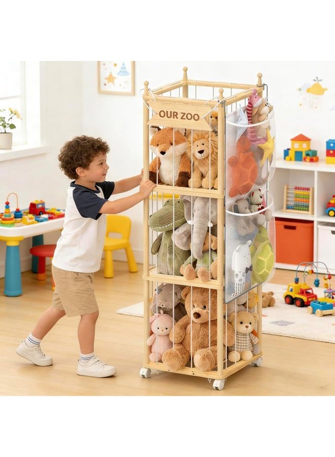 SANXUO Wooden Stuffed Animal Storage Organizer,Hanging & Rolling Toy Storage,Space-Saving Plush Zoo Cage Holder for Kids'Bedroom, Nursery, Playroom,Gift for Boys & Girls - Image 1