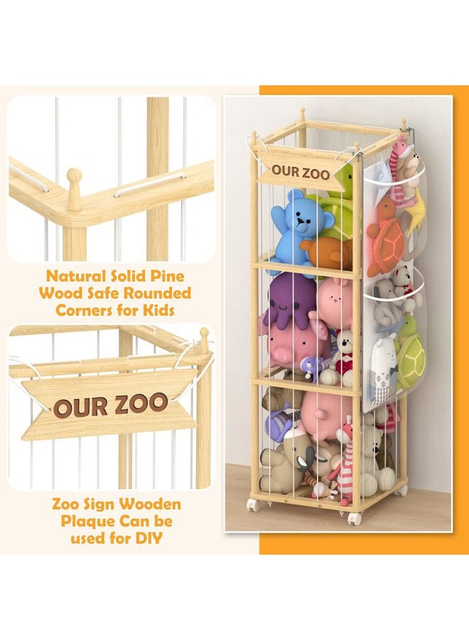 SANXUO Wooden Stuffed Animal Storage Organizer,Hanging & Rolling Toy Storage,Space-Saving Plush Zoo Cage Holder for Kids'Bedroom, Nursery, Playroom,Gift for Boys & Girls - Image 5