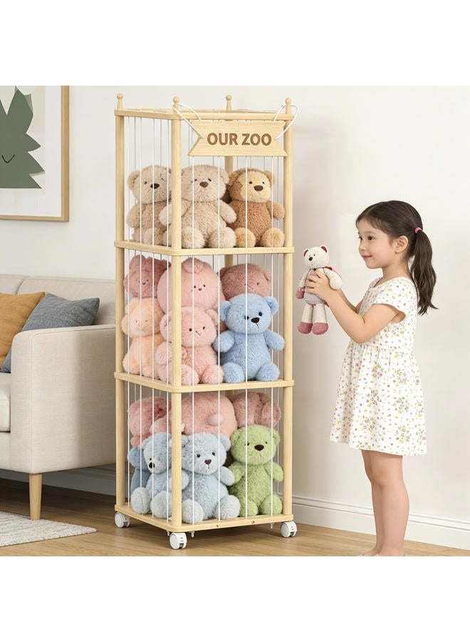 SANXUO Wooden Stuffed Animal Storage Organizer,Hanging & Rolling Toy Storage,Space-Saving Plush Zoo Cage Holder for Kids'Bedroom, Nursery, Playroom,Gift for Boys & Girls - Image 3