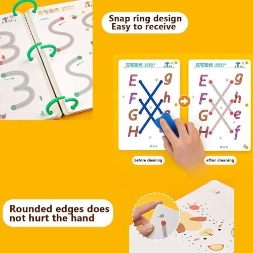SUPER TOY 64 Pages Magic Grooved Writing Practice for Kids Tracing Book Reusable Copybook for Kids Ages 3-5 Drawing, Writing Lines Shapes Montessori Kit for Children - Image 4