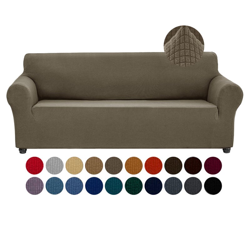 Joccun Stretch Couch Cover Slipcovers 1Piece Sofa Covers for 3 Cushion Couch Spandex Jacquard Washable Furniture Protector Cover for Living RoomKidsPetsSofaFossil