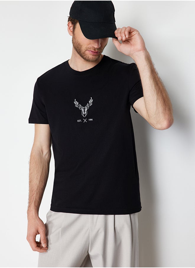 Black Regular Cut Deer Embroidered 100% Cotton T-Shirt TMNSS24TS00165 - pzsku/Z12B3BED57A031DB5BFADZ/45/_/1730942008/4fd8833d-2bdc-42fc-bbdd-7d39a0754251