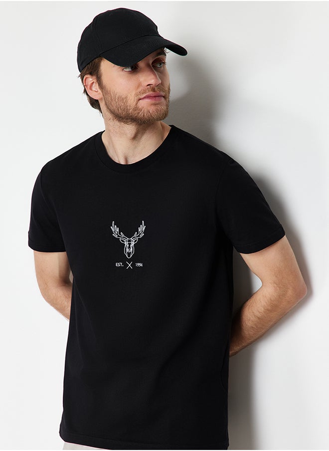 Black Regular Cut Deer Embroidered 100% Cotton T-Shirt TMNSS24TS00165 - pzsku/Z12B3BED57A031DB5BFADZ/45/_/1730942014/bc2298c7-6d99-4570-b6dd-4d4ec8b53c95