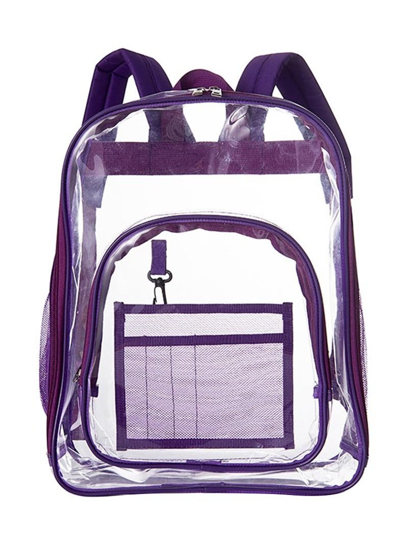 CATANES Clear Backpack, Heavy Duty Through Bookbag for Women and Men,Transparent Backpacks /Purple - Image 1