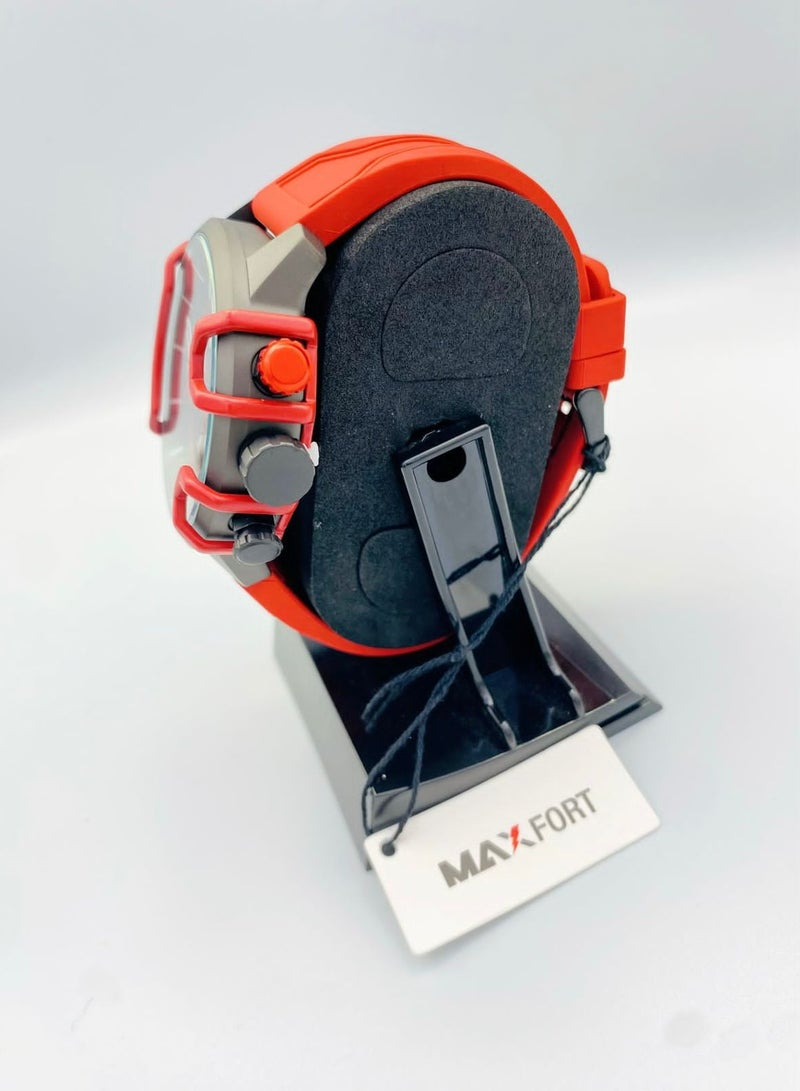 ماكسفورت MAXFORT H4131G - ساعة يد مطاطية حمراء قطعة واحدة مع وجه معدني دائري مع تصميم خلفي معدني مقاومة للماء حركة يابانية - Image 2