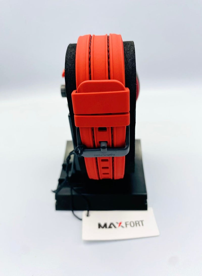 ماكسفورت MAXFORT H4131G - ساعة يد مطاطية حمراء قطعة واحدة مع وجه معدني دائري مع تصميم خلفي معدني مقاومة للماء حركة يابانية - Image 3