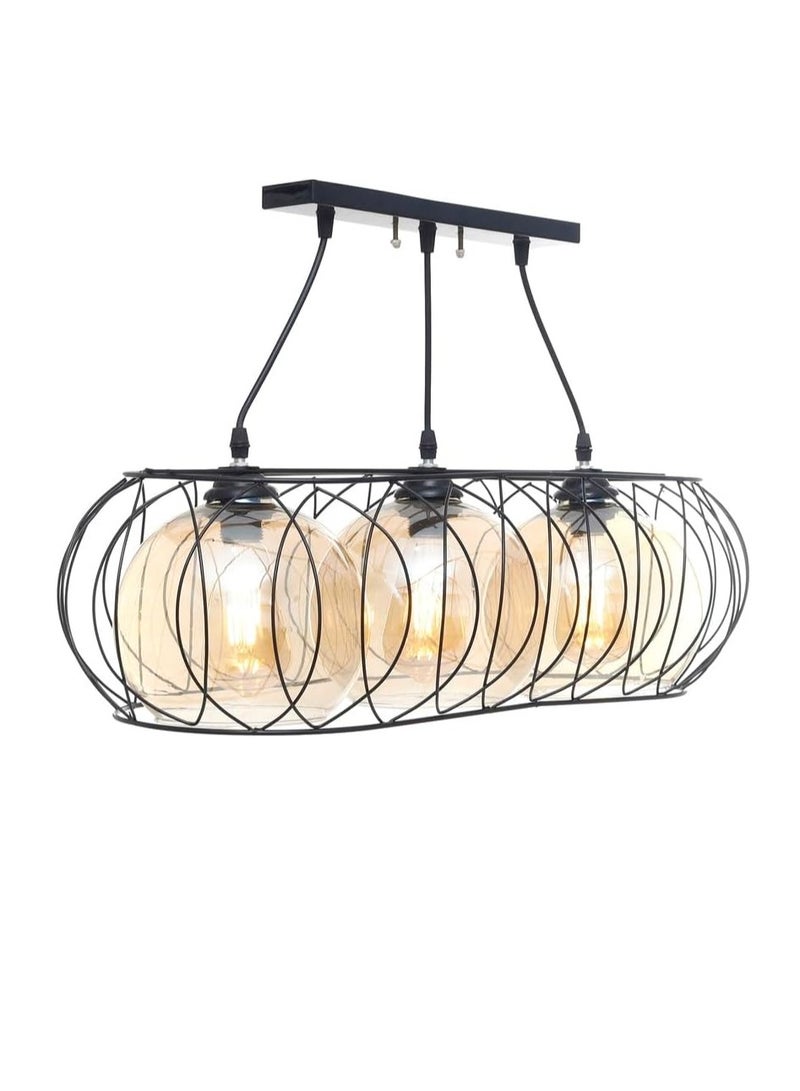 Chandelier Modern Metal Oval 3 Bulb by Uncle Sam, Black UnSaLi-34 - Image 3