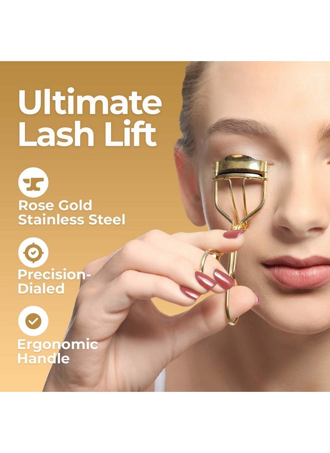 BASIC CONCEPTS Eyelash Curlers Kit (Gold) Premium Lash Curler For Perfect Lashes Universal Eye Lash Curler With 5 Eyelash Curler Refills Eyelash Curler For Women Rizador De Pestañas (Box Colors Vary)  - Image 2