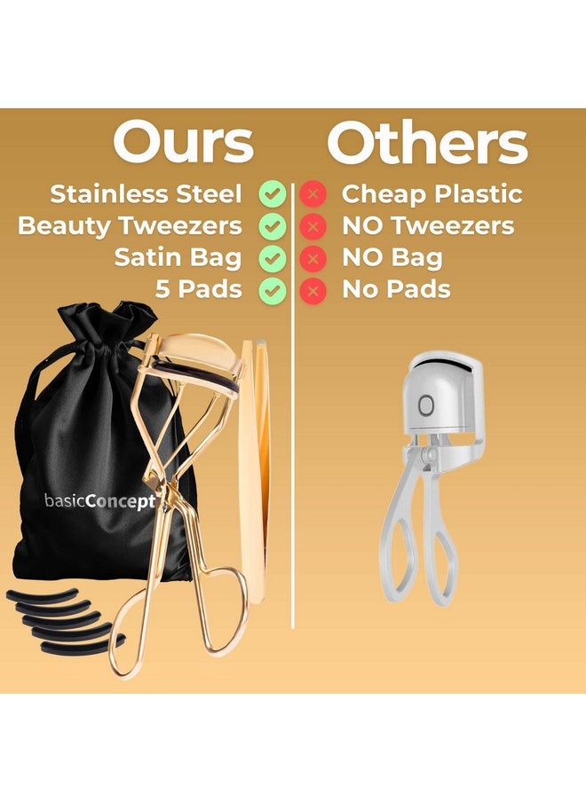 BASIC CONCEPTS Eyelash Curlers Kit (Gold) Premium Lash Curler For Perfect Lashes Universal Eye Lash Curler With 5 Eyelash Curler Refills Eyelash Curler For Women Rizador De Pestañas (Box Colors Vary)  - Image 5