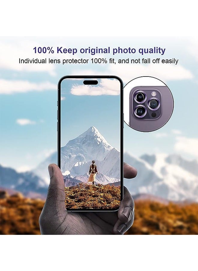 iPhone 15 Pro Max/iPhone 15 Pro Camera Lens Protector 9H Tempered Glass Screen Film Protection Cover Anti-scratch Mobile Phone Accessory Metal Individual Ring iPhone 14 Pro Max/iPhone 14 Pro Purple - Image 5