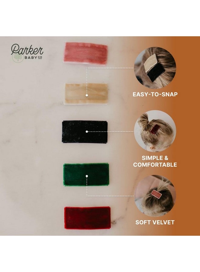 Parker Baby Co. Parker Baby Girl Hair Clips | One-Size Velvet Snap Barrettes for Newborns & Toddlers | Practical One-Hand Clip Design | Cute & Stylish Kids Hair Clips | Tangle-Free & Comfortable | 5 Pack  - Image 4