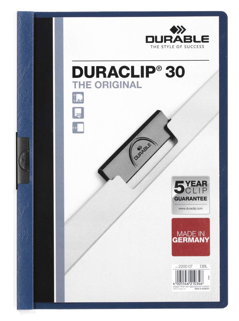 Durable DURACLIP Clip Folder 30 A4 | Secure Steel Clip Holds 1–30 Sheets, Transparent Front & Coloured Back, Slim 5 mm Profile, 5-Year Clip Warranty, File Folder – Durable - Image 1