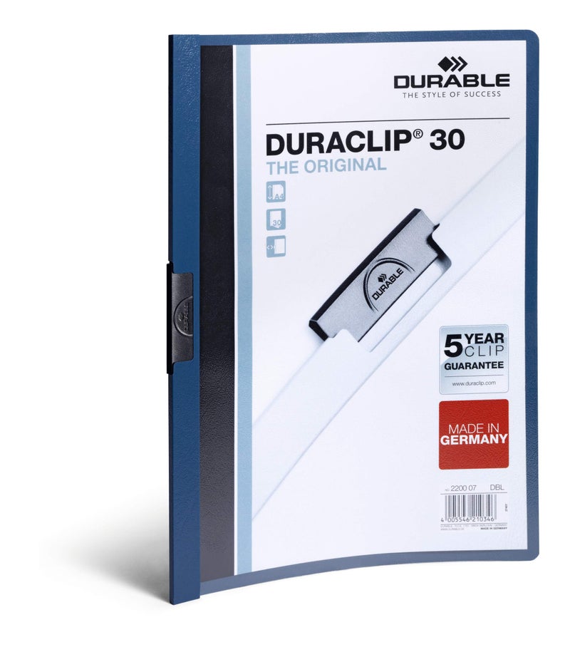 Durable DURACLIP Clip Folder 30 A4 | Secure Steel Clip Holds 1–30 Sheets, Transparent Front & Coloured Back, Slim 5 mm Profile, 5-Year Clip Warranty, File Folder – Durable - Image 3