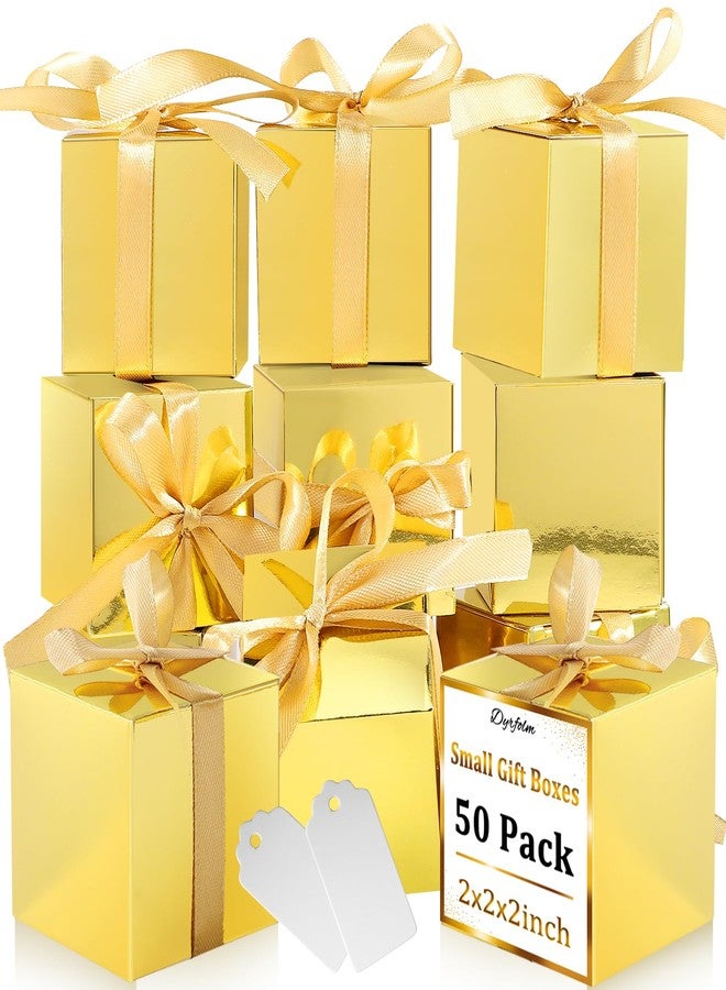 Dyrfolm 50 Pack Small Gift Boxes, 2x2x2 inch Favor Boxes with Gold Ribbons, Paper Gift Boxes with Lids for Presents, Candy Boxes for Wedding, Party, Christmas, Holidays, Birthdays, Baby Showers - Image 1