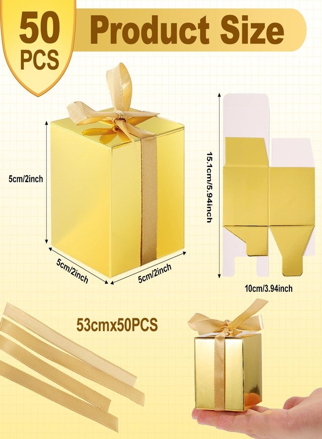 Dyrfolm 50 Pack Small Gift Boxes, 2x2x2 inch Favor Boxes with Gold Ribbons, Paper Gift Boxes with Lids for Presents, Candy Boxes for Wedding, Party, Christmas, Holidays, Birthdays, Baby Showers - Image 2