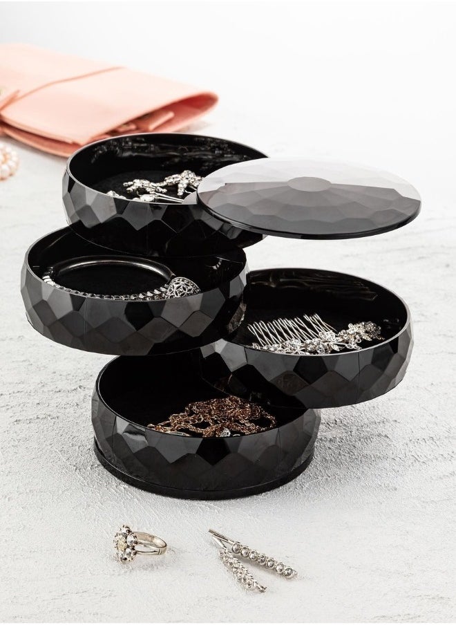 Generic 4-Tier 360 Degree Rotating Acrylic Jewelry Organizer with Stylish and Modern Design for Organizing and Storing Jewelry and Cosmetics - Black  - Image 3