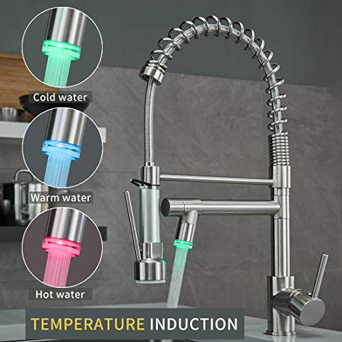 AIMADI Commercial Pull Down Kitchen Faucet Sprayer with LED Light,Single Handle Stainless Steel Kitchen Sink Faucets with Pull Down Sprayer,Suitable for Farmhouse Camper Laundry Rv Bar - Image 2