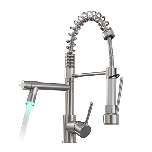 AIMADI Commercial Pull Down Kitchen Faucet Sprayer with LED Light,Single Handle Stainless Steel Kitchen Sink Faucets with Pull Down Sprayer,Suitable for Farmhouse Camper Laundry Rv Bar - Image 1