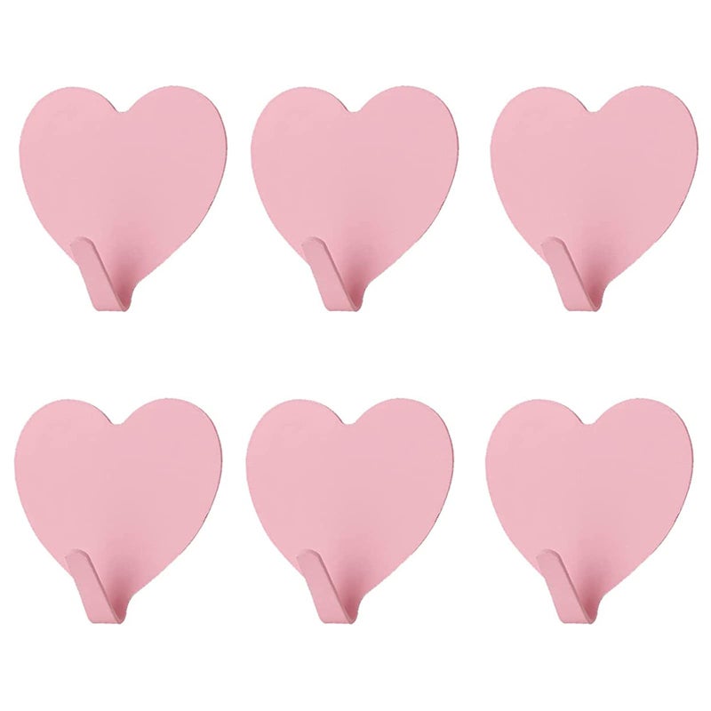 JtmyAota 6 Pack Heart Shaped Decorative Wall Hooks Stainless Steel Strong Adhesive Wall Hook for Home Kitchen Bathroom Office Light Pink