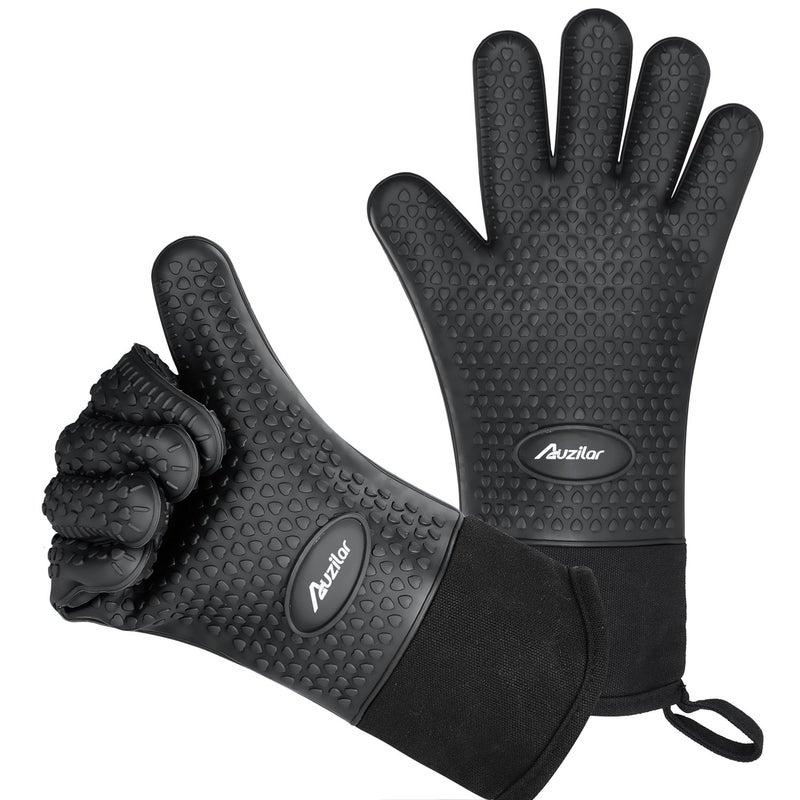 Auzilar Silicone Cooking Gloves, Heat Resistant BBQ Kitchen Oven Mitts, Long Waterproof Non-Slip Potholder for Barbecue, Cooking, Baking - Image 1