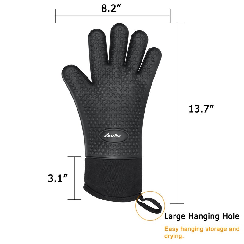 Auzilar Silicone Cooking Gloves, Heat Resistant BBQ Kitchen Oven Mitts, Long Waterproof Non-Slip Potholder for Barbecue, Cooking, Baking - Image 3