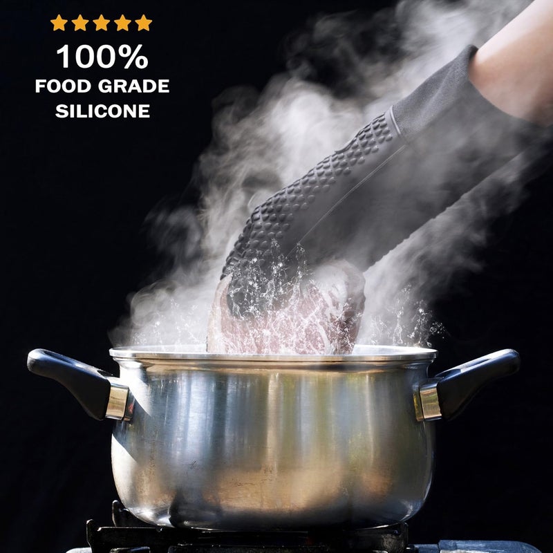 Auzilar Silicone Cooking Gloves, Heat Resistant BBQ Kitchen Oven Mitts, Long Waterproof Non-Slip Potholder for Barbecue, Cooking, Baking - Image 5