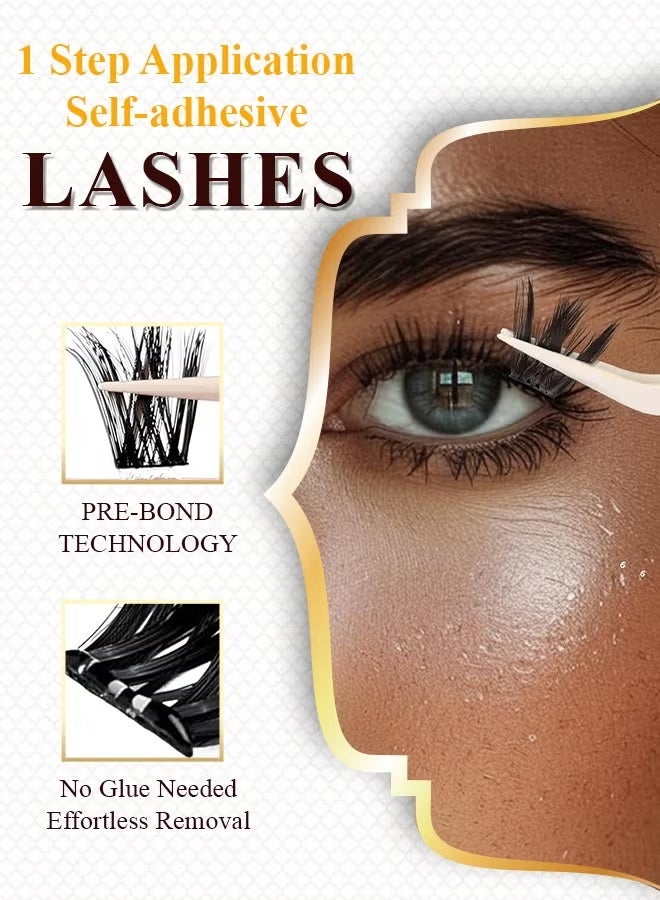 Kanza طقم رموش مسبقة الالتصاق مع ملاقط رموش لاصقة ذاتيًا، طقم مجموعات رموش، رموش صناعية من نوع D Curl مع مجموعات لاصقة، طقم رموش خفيفة للمبتدئين واستخدام الصالونات، طقم تمديد رموش DIY للضغط، رموش صناعية بحجم 10-16 مم، 100 قطعة - Image 4