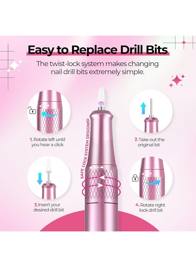 DUNISO م drill كهربائي احترافي 40000 دورة في الدقيقة، مجموعة ملف أظافر كهربائية، آلة تلميع الأظافر مع شاشة LCD، مريحة وعملية، لتجميل الأظافر والقدمين، آلة تلميع - Image 3