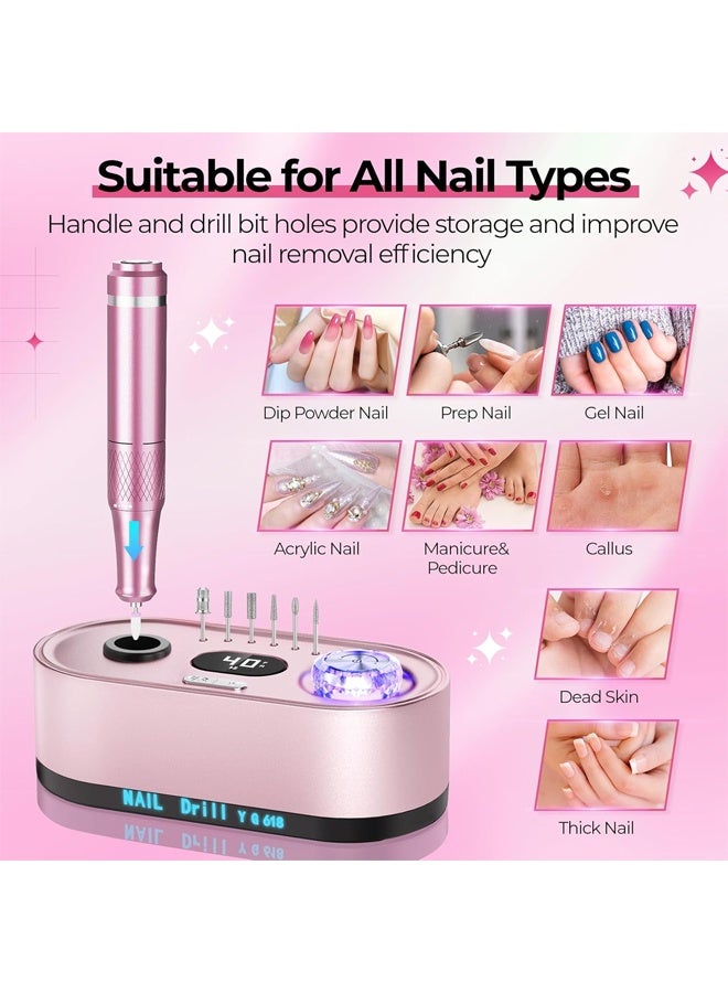 DUNISO م drill كهربائي احترافي 40000 دورة في الدقيقة، مجموعة ملف أظافر كهربائية، آلة تلميع الأظافر مع شاشة LCD، مريحة وعملية، لتجميل الأظافر والقدمين، آلة تلميع - Image 5