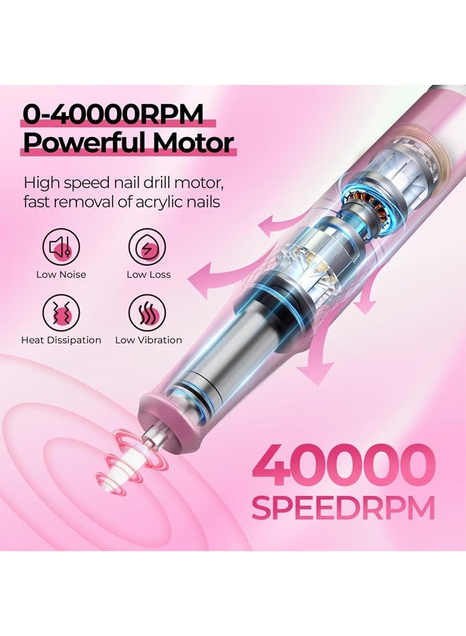 DUNISO م drill كهربائي احترافي 40000 دورة في الدقيقة، مجموعة ملف أظافر كهربائية، آلة تلميع الأظافر مع شاشة LCD، مريحة وعملية، لتجميل الأظافر والقدمين، آلة تلميع - Image 2