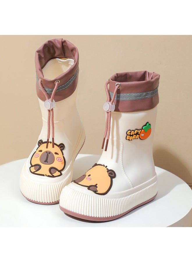Kapibala Kidsren's Rain Boots Cute Cartoon Kapibala Water Shoes Outdoor Waterproof Men's And Women's Four-season Fleece-lined Cotton Cover