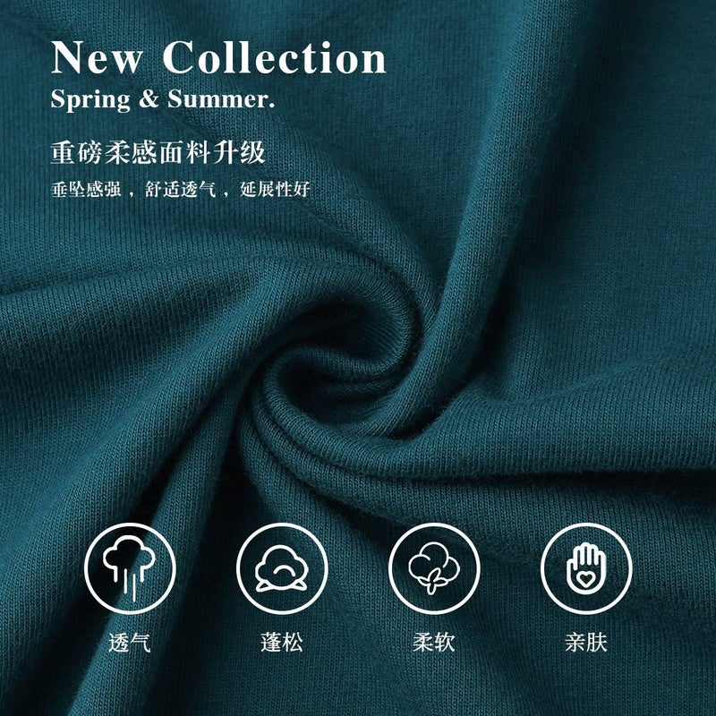 Cold Tone Sparrow Green 300G Heavy Couple Short Sleeve T-Shirt Men'S Nostalgic Simple Basic Solid Color Half Sleeve Top - Image 5