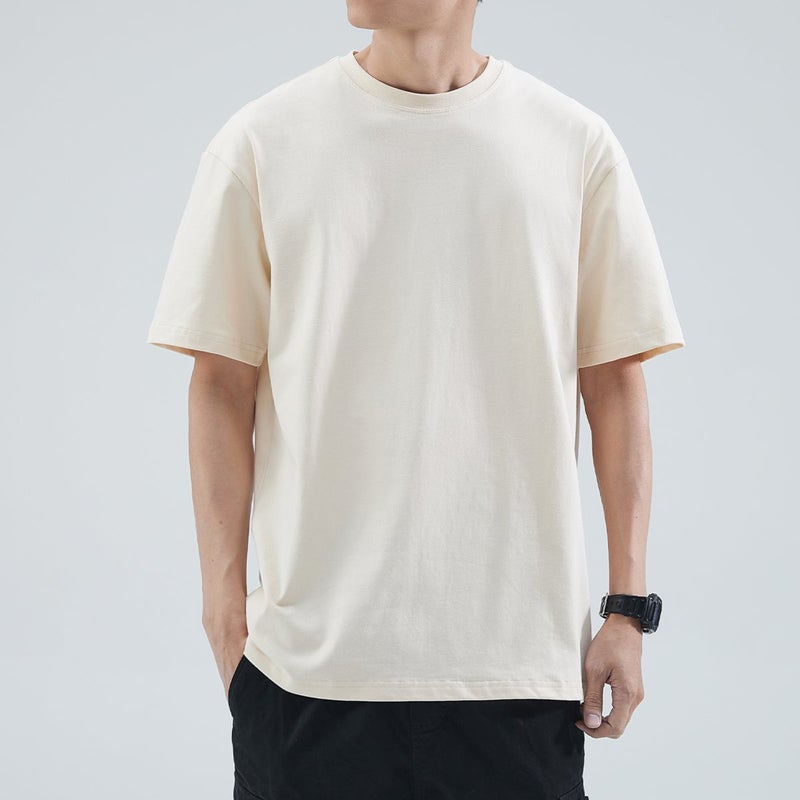 Cold Tone Sparrow Green 300G Heavy Couple Short Sleeve T-Shirt Men'S Nostalgic Simple Basic Solid Color Half Sleeve Top - Image 1
