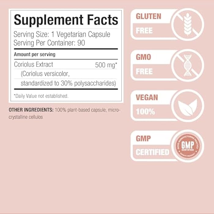Nature Restore Coriolus Versicolor Mushroom Extract Supplement, 30 Percent Polysaccharides, Non GMO, Gluten Free, 90 Capsules, Original Turkey Tail Mushroom Supplement - Image 2