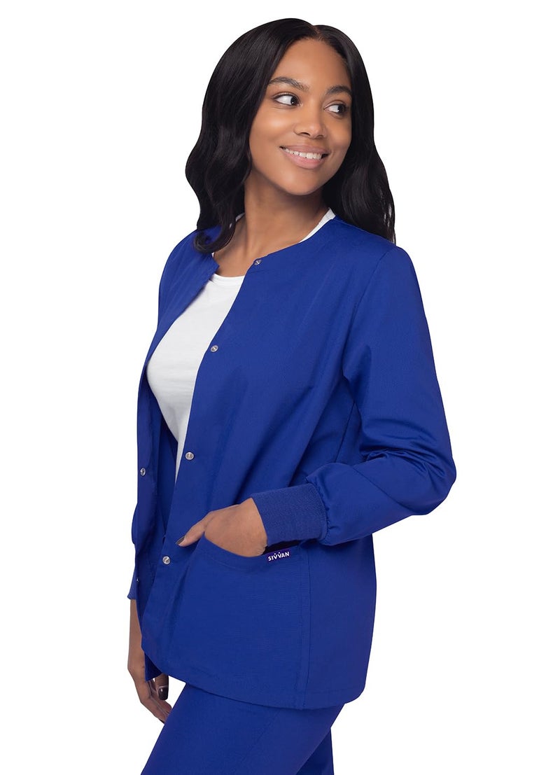 Sivvan Scrubs for Women - Front Snap Warm - Up Jacket - S8306 - Royal Blue - M - Image 3