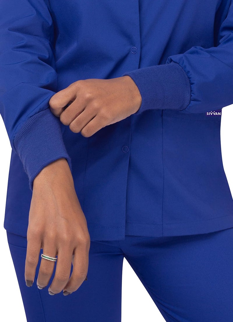 Sivvan Scrubs for Women - Front Snap Warm - Up Jacket - S8306 - Royal Blue - M - Image 5