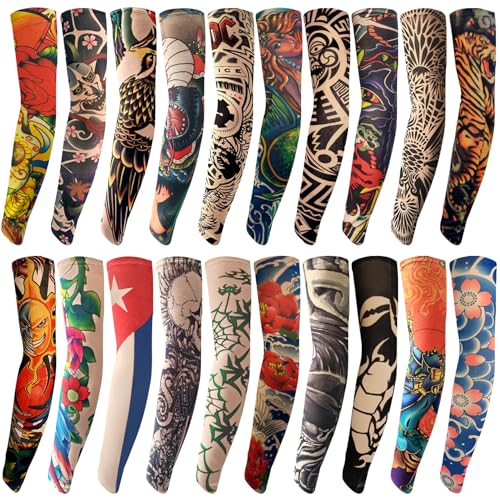 Aresvns Extended Version Halloween Temporary Tattoo Sleeves Cover 20PCS,Cycling Tattoo Sleeves Sunscreen Sleeves Unisex Stretchable Cosplay Accessories Christmas Gift - Image 1