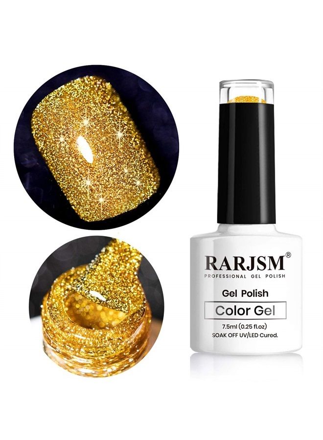 RARJSM Glitter Gel Nail Polish, Gold Diamond Gel Polish Spark Shiny Gel Nail Art Soak Off UV LED Lacquer Gel Nail Starter Manicure Salon DIY at Home RAR82 - Image 1