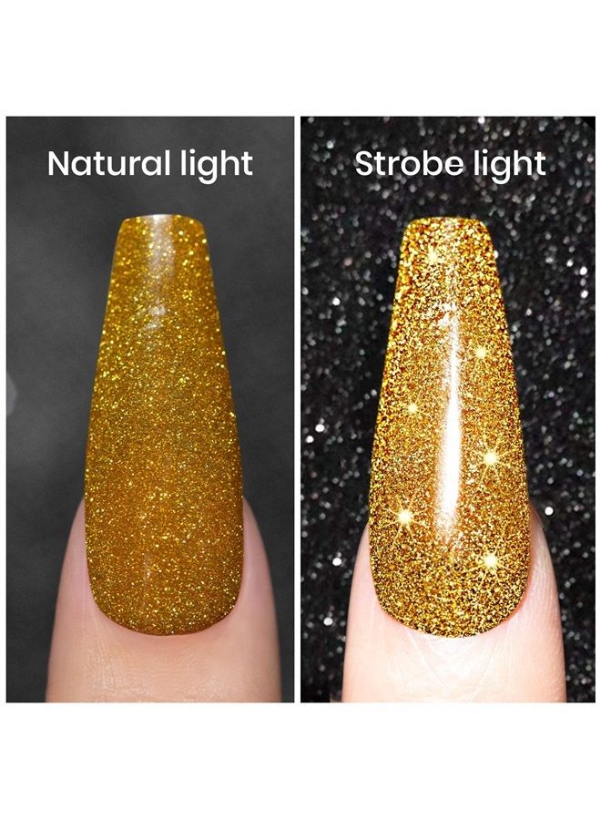 RARJSM Glitter Gel Nail Polish, Gold Diamond Gel Polish Spark Shiny Gel Nail Art Soak Off UV LED Lacquer Gel Nail Starter Manicure Salon DIY at Home RAR82 - Image 2