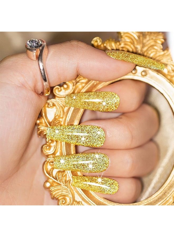 RARJSM Glitter Gel Nail Polish, Gold Diamond Gel Polish Spark Shiny Gel Nail Art Soak Off UV LED Lacquer Gel Nail Starter Manicure Salon DIY at Home RAR82 - Image 3