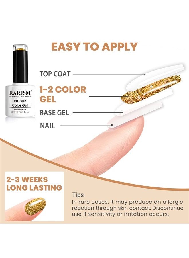 RARJSM Glitter Gel Nail Polish, Gold Diamond Gel Polish Spark Shiny Gel Nail Art Soak Off UV LED Lacquer Gel Nail Starter Manicure Salon DIY at Home RAR82 - Image 4
