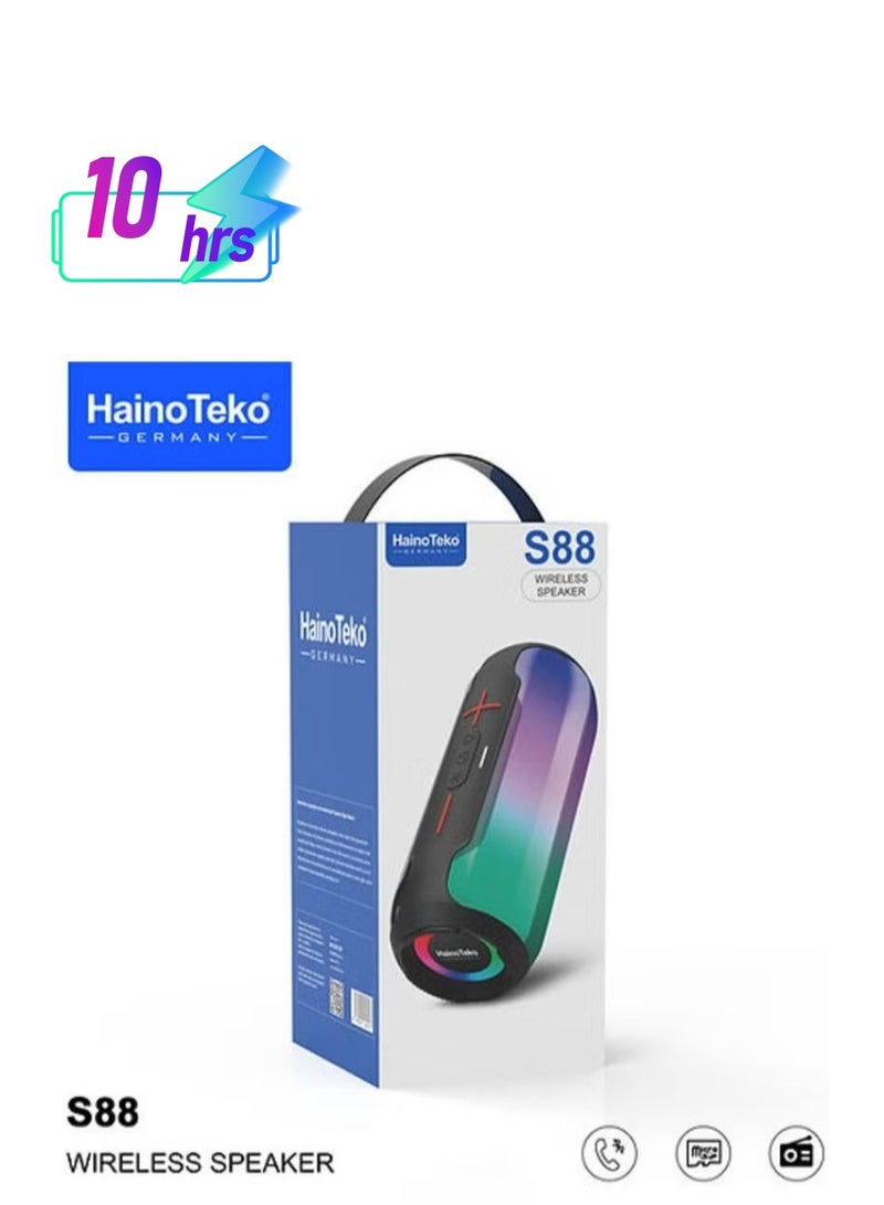 Haino Teko S88 Wireless Bluetooth Speaker with LED Light, Button Control, and Powerful Sound – Sleek Black Design, 10-Hour Battery Life, Deep Bass, Perfect for Home, Outdoor, and Parties - Image 1