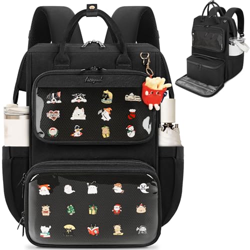 Arcoyard Ita Backpack with Lunch Compartment, Ita Bag Pin Display Lunchbox Back Pack with Insert, 15.6 Inch Laptop College Backpack for School, Travel Bookbag with Lunch Box for Commute Cosplay Concert, Black - Image 1